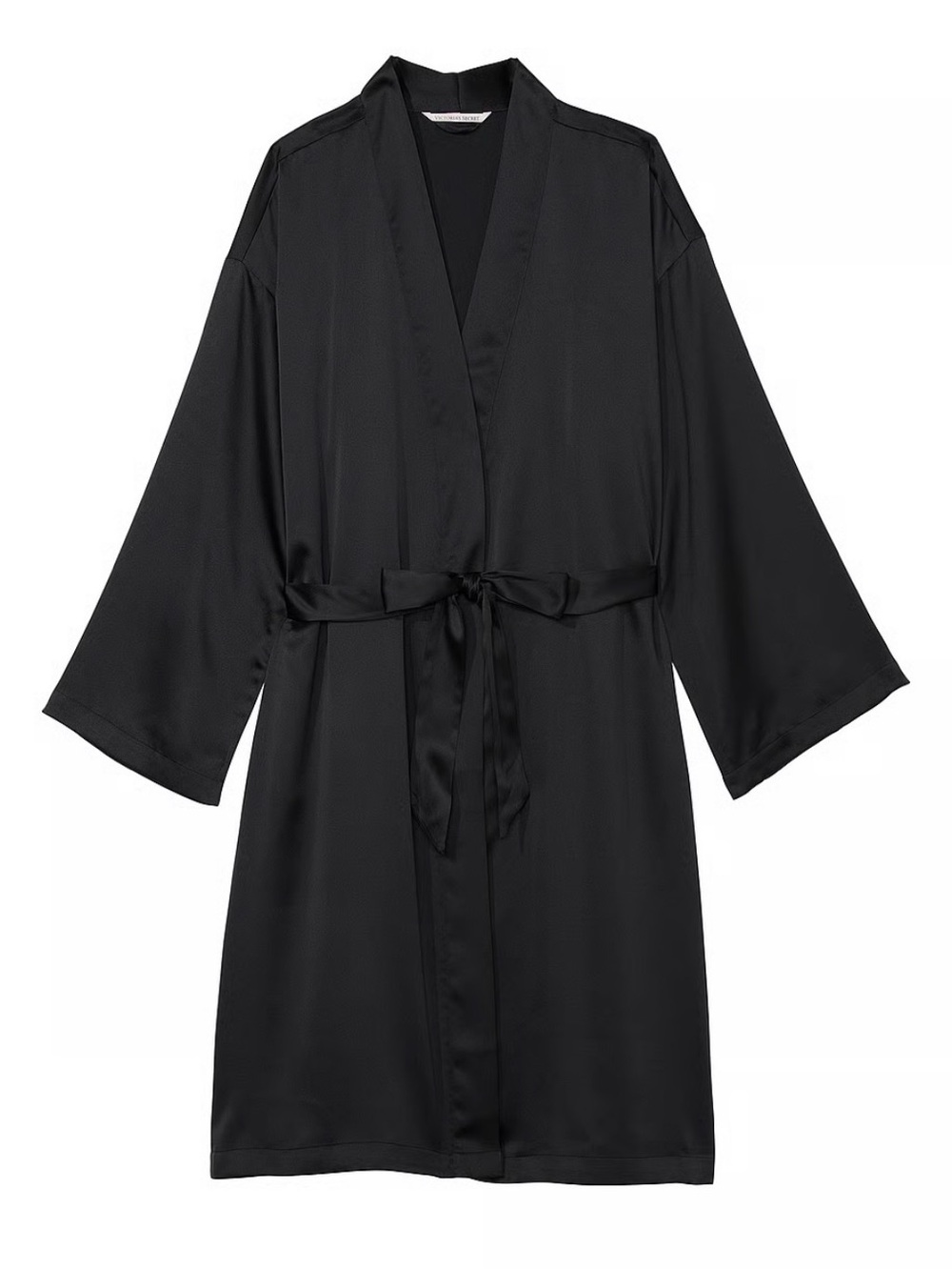 Victoria Secret Satin Wrap Robe with Waist Tie and Pockets - Black OS